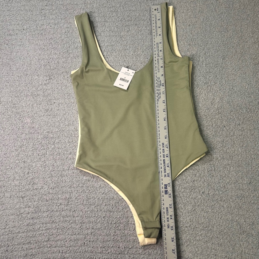 Cotton On Bodysuit Cleo Scoop Neck Low Back S Green Cream Minimal Basic 2 Pack - Picture 5 of 11